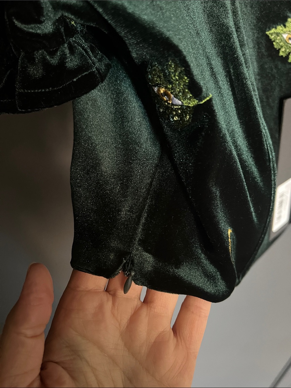 Disturbia NWT Swamp Life Dark Green Velvet Embroidered Puff Sleeve Top - Picture 4 of 5